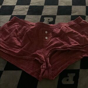 Red Plaid Button Shorts